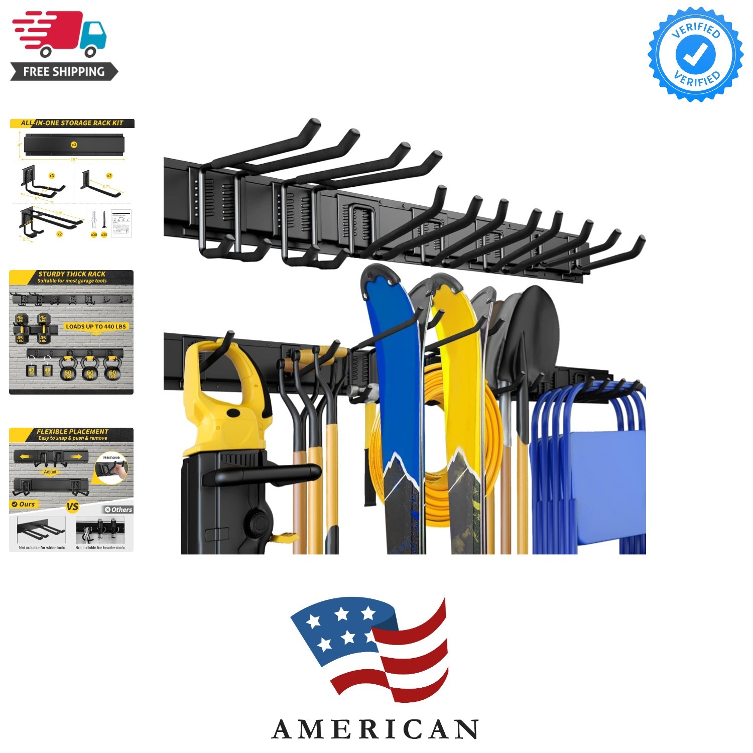 48" Garage Tool Organizer Wall Mount, 440lbs Garden Garage Storage Garage Org...