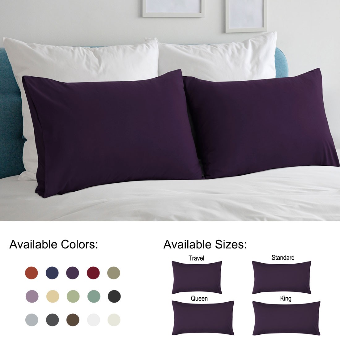 2 Packs Pillowcases for Pillow  with Envelope Closure Hotel Quality