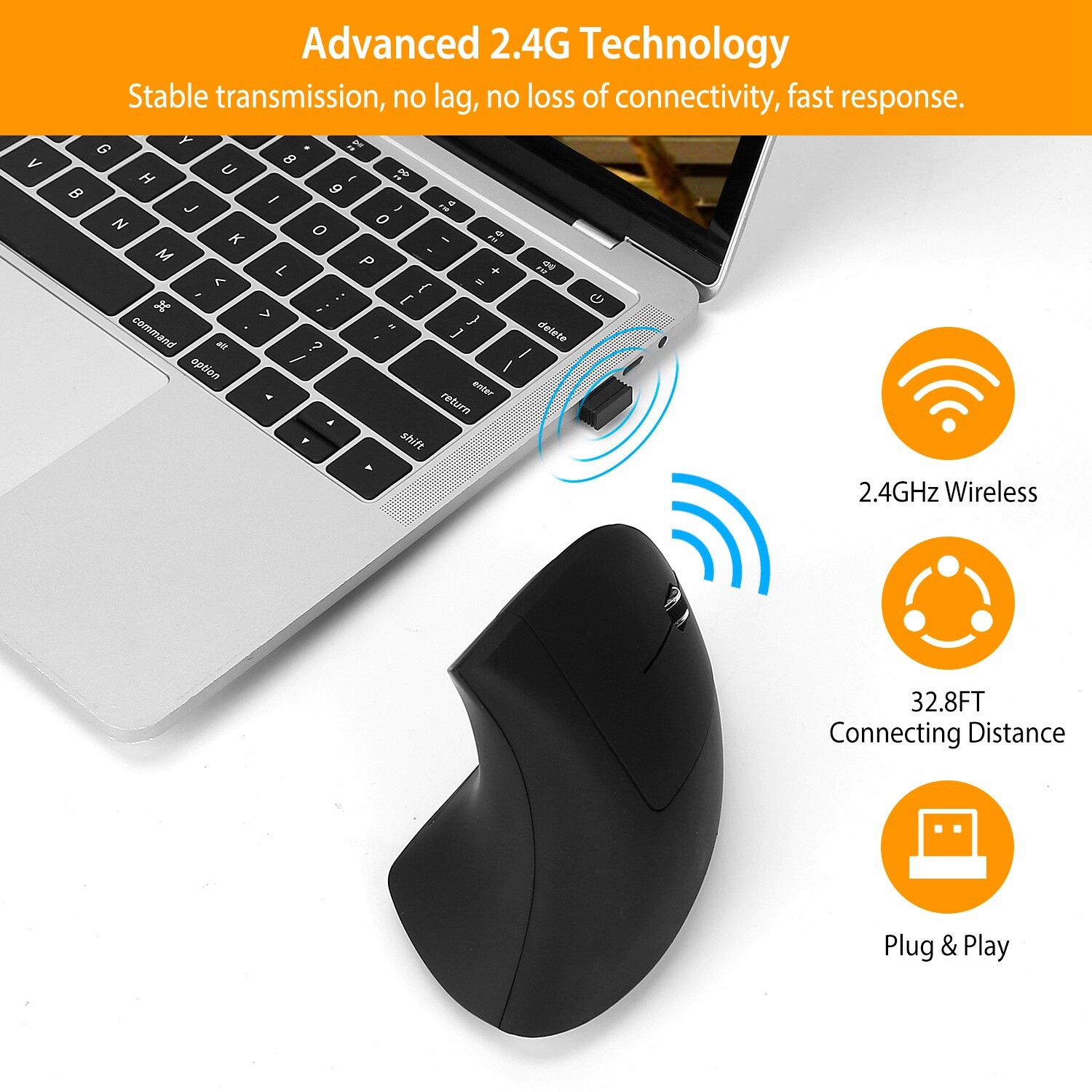 Vertical Wireless Mouse -Rechargeable Optical Vertical Mice with 3 Adjustable
