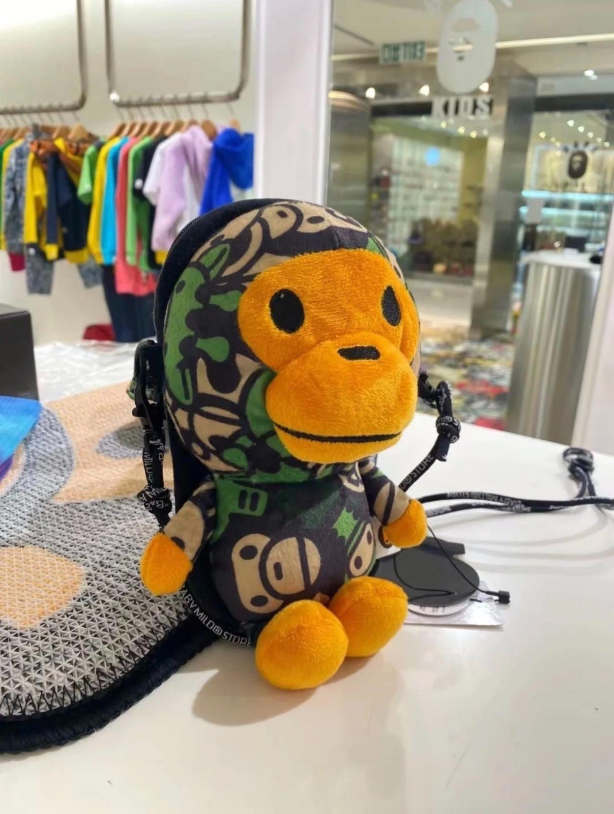 BAPE Baby Milo Camo Plush Mobile Pouch Crossbody Shoulder Bag Streetwear Style