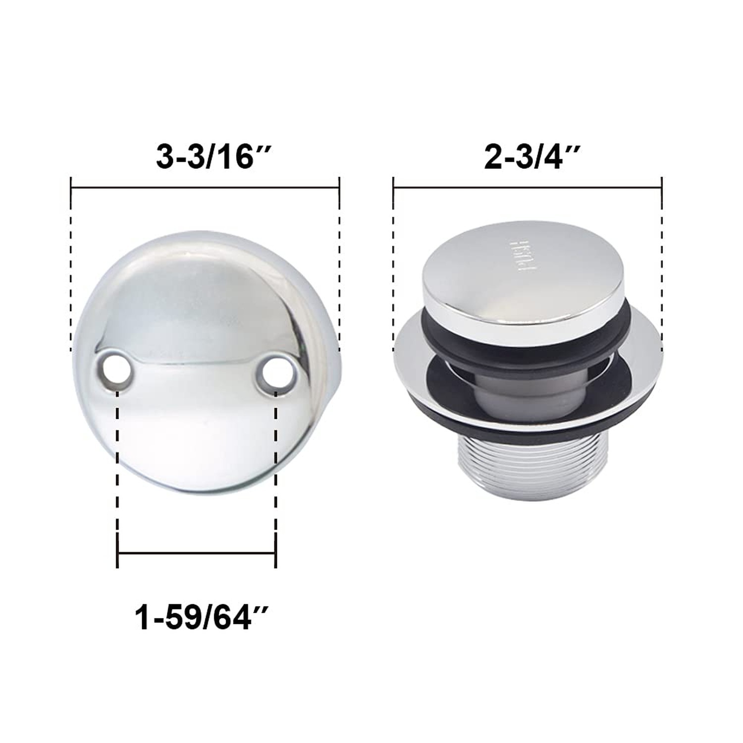 Tip-Toe Bath Drainer with Two-Hole Overflow Faceplate and Screws (Chrome)