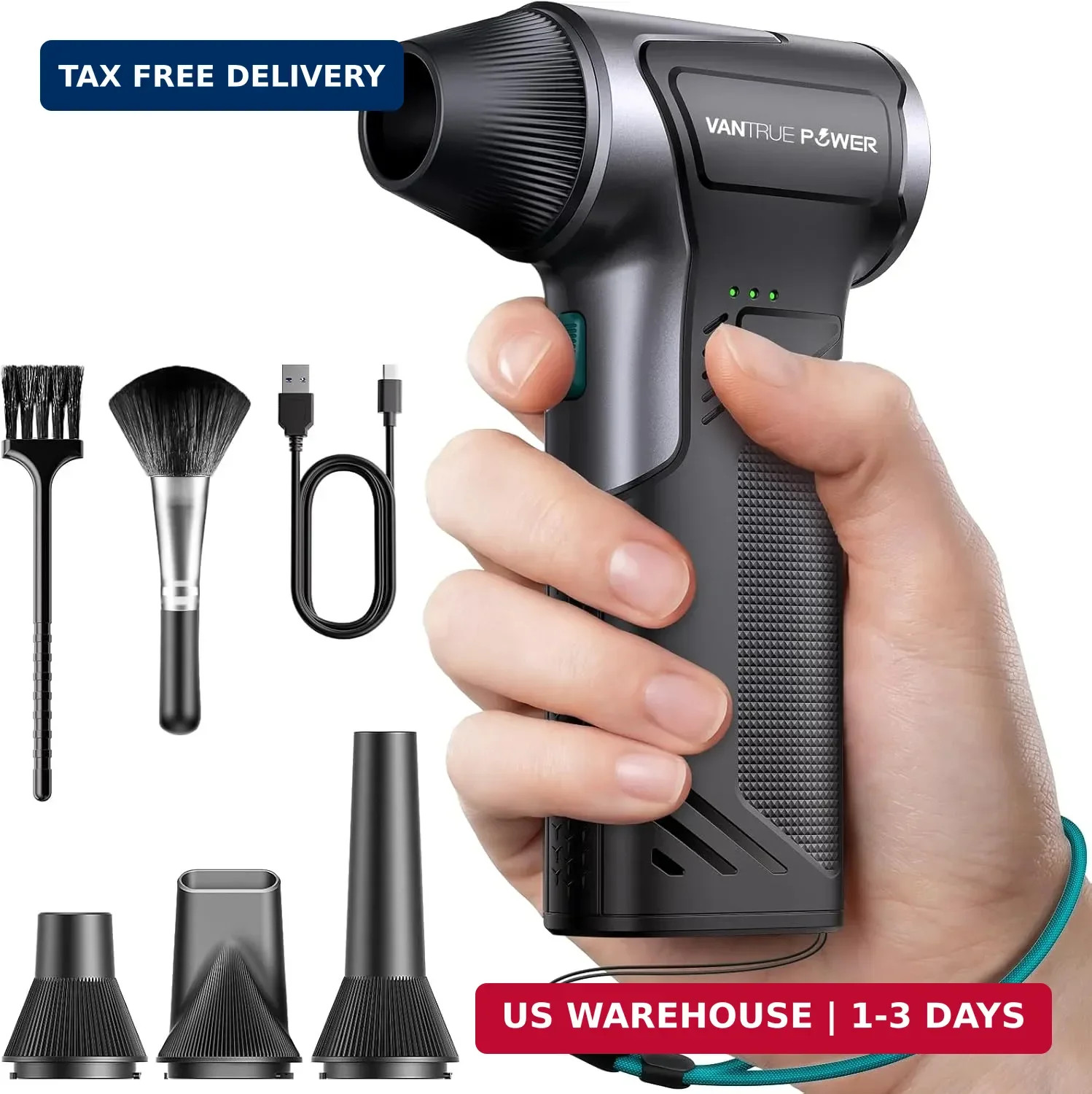 T150 Compressed Air Duster, Mini Hand Blower 110000RPM, 3-Gear Handheld Cordless