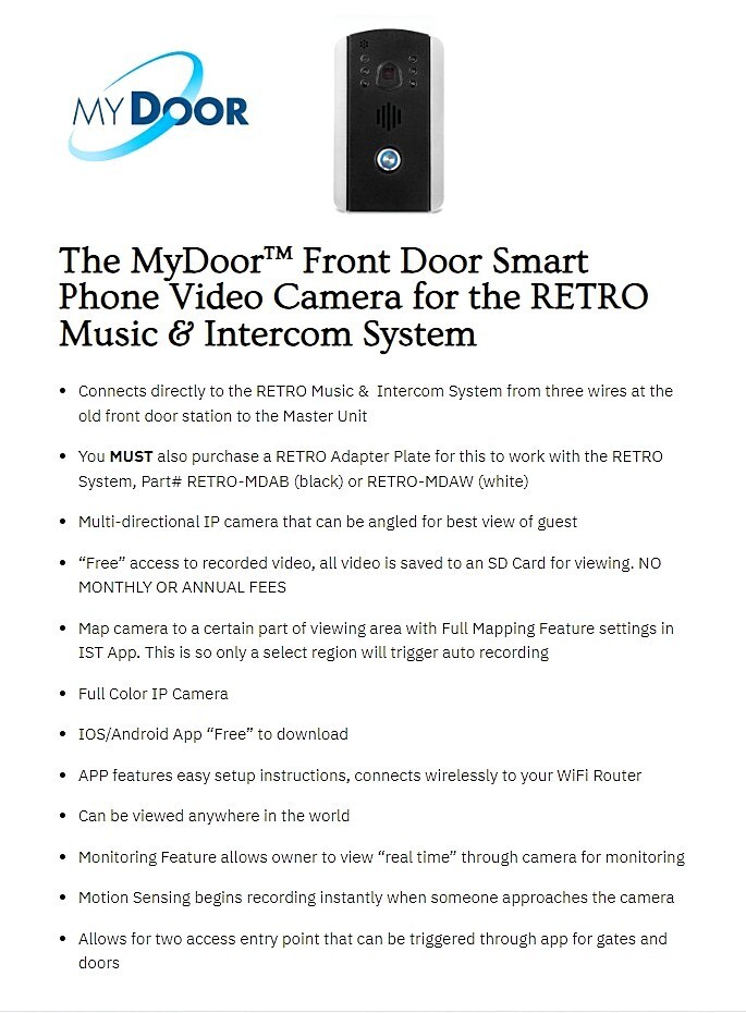 Intrasonic™ Retro MyDoor™ Video Doorbell (Black) & Adapter Plate (Black)