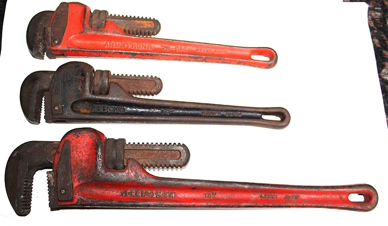 3pc Lot Craftsman Armstrong Pipe Wrench 14" 18" Heavy Duty 55672 55673 73-014