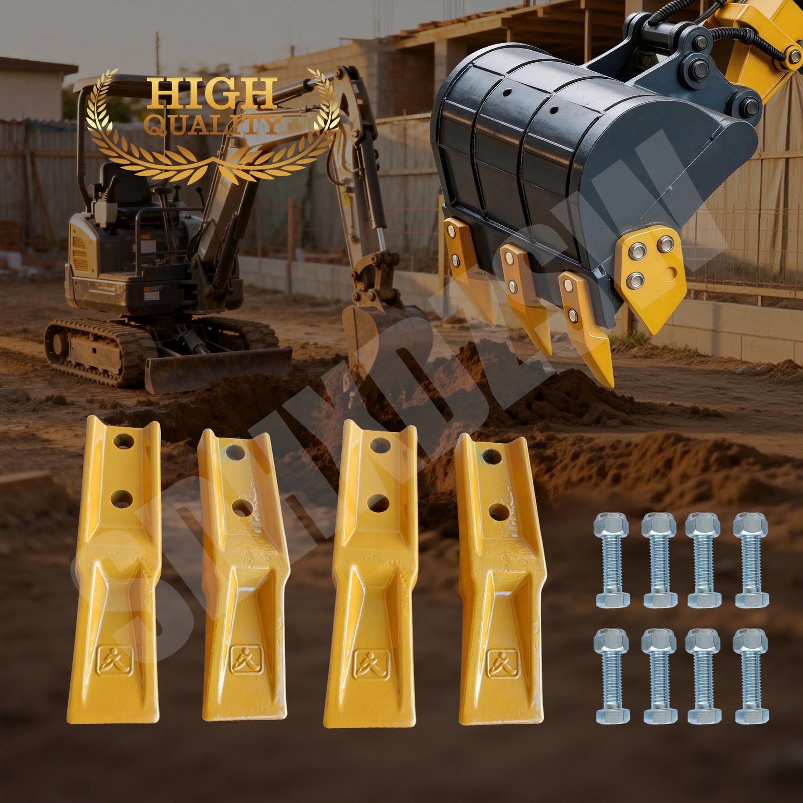 Duty Bolt-On Bucket Teeth for Mini Excavators, 4-Pack with Mounting Hardware
