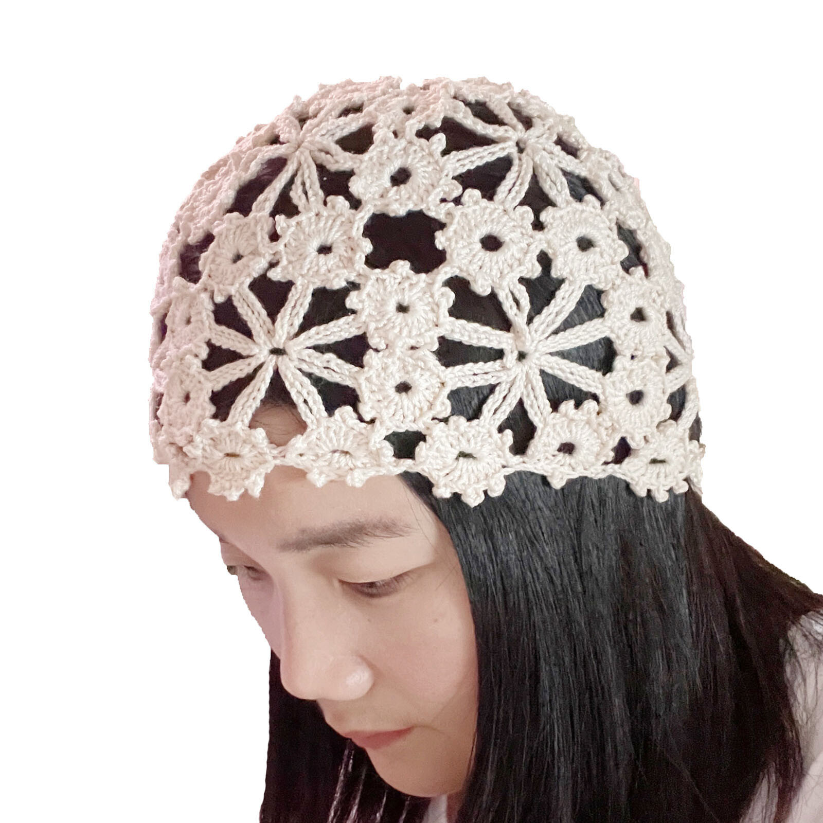 BomHCS Women Lace Crochet Skully Beanie Caps Floral Handmade Knitted Hollow Hats