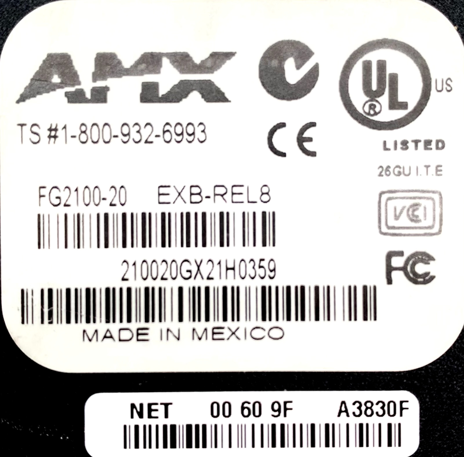 AMX FG2100-20 EXB-REL8 ICSLAN RELAY INTERFACE CONTROL BOX W/ 8 CHANNELS