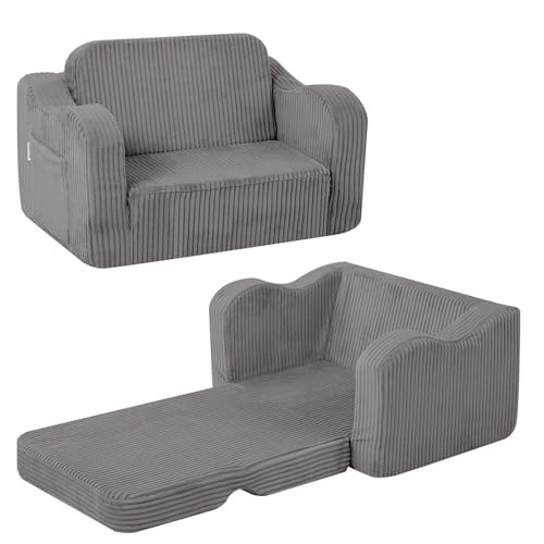 Toddler Chair Comfy for 1-3 Years Old Kids Couch Bed Fold Corduroy Light Grey