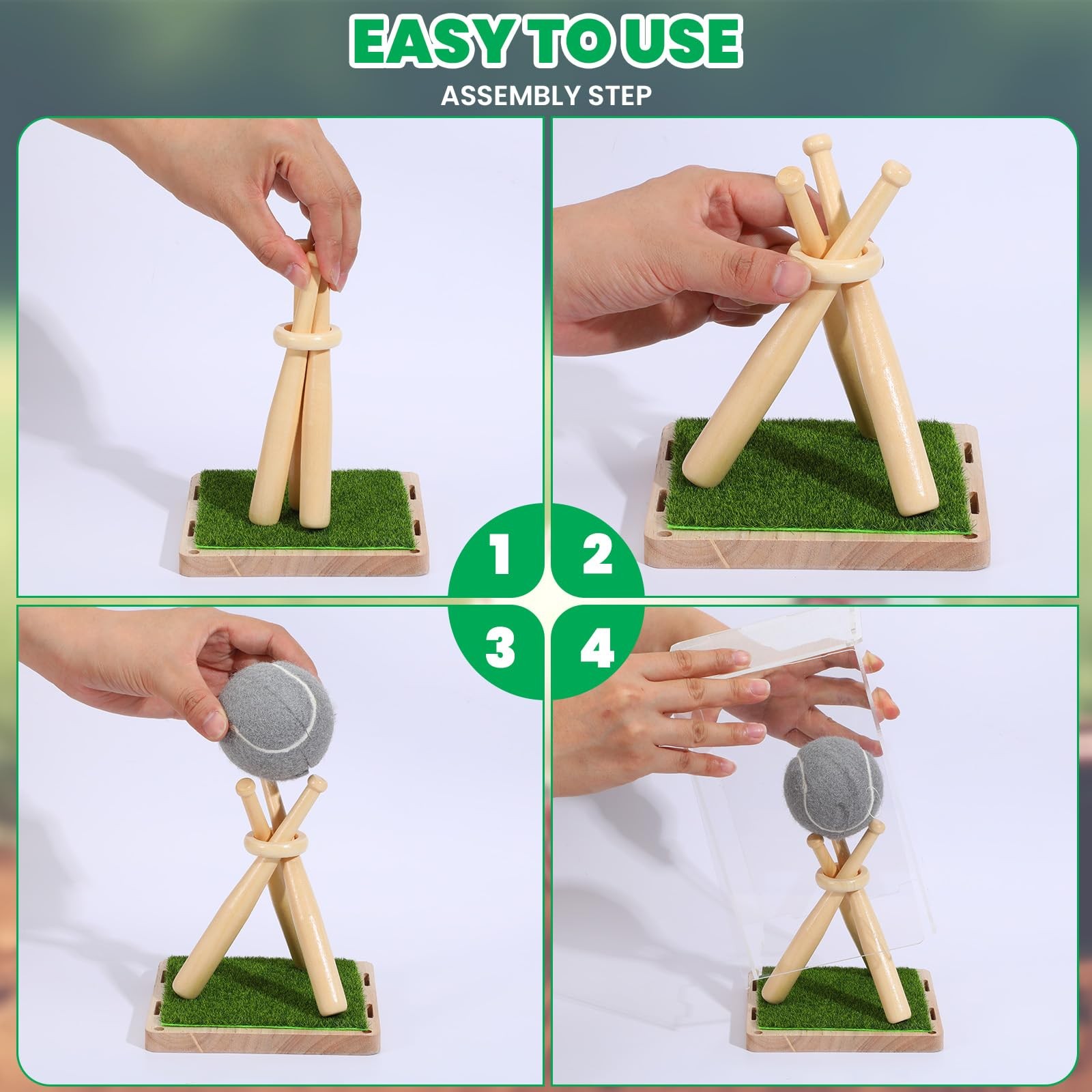 Game Ball Display Case with Baseball Holders for Display, Wooden Base & UV Pr...