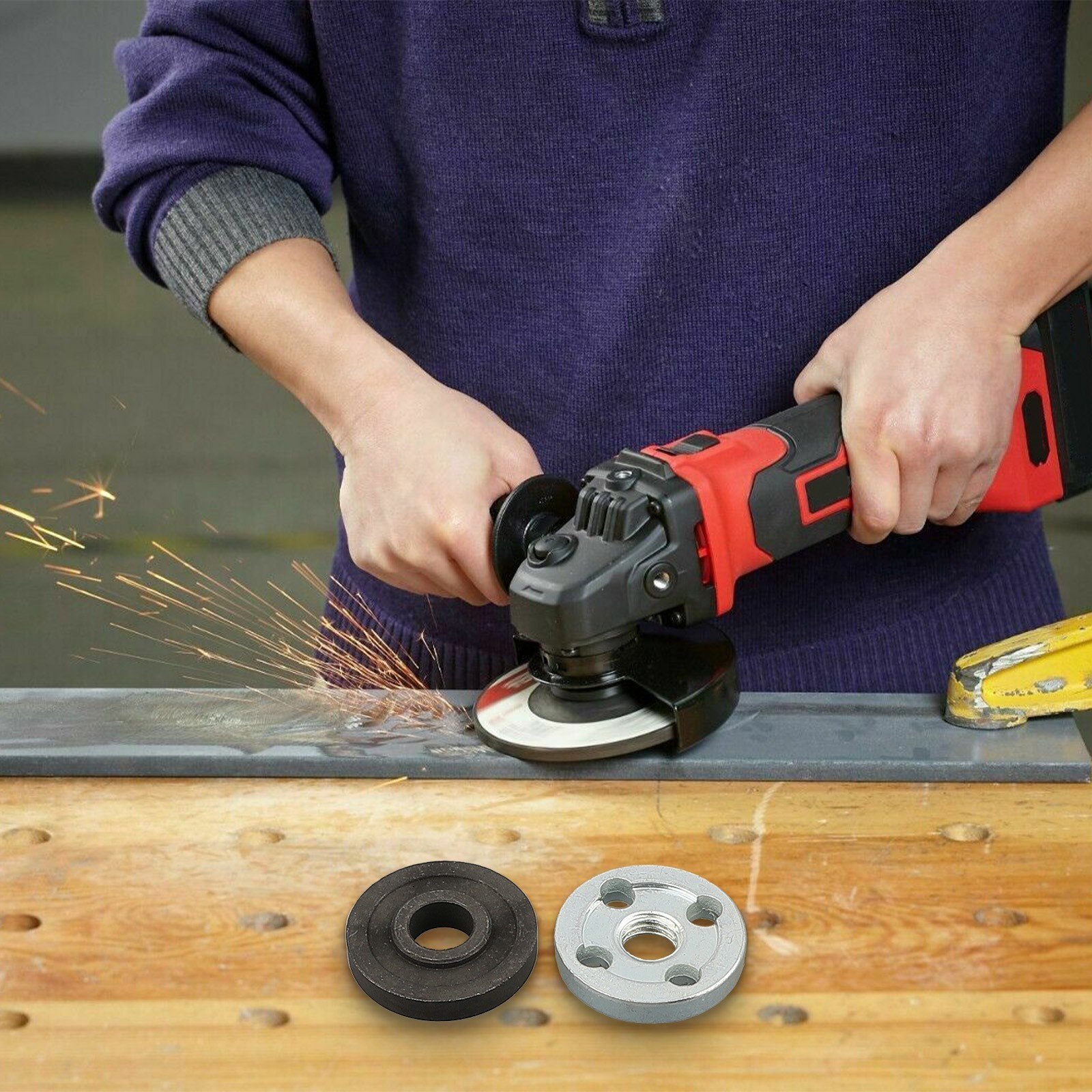 M10 Thread Angle Grinder Metal Pressure Plate Inner Outer Flange Nut Set Tools