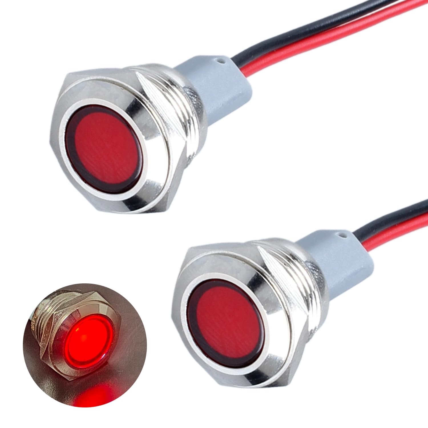 DMWD 2PCS 16mm Metal Indicator Light Mounting Hole 5/8", 110-220V 16mm, Red