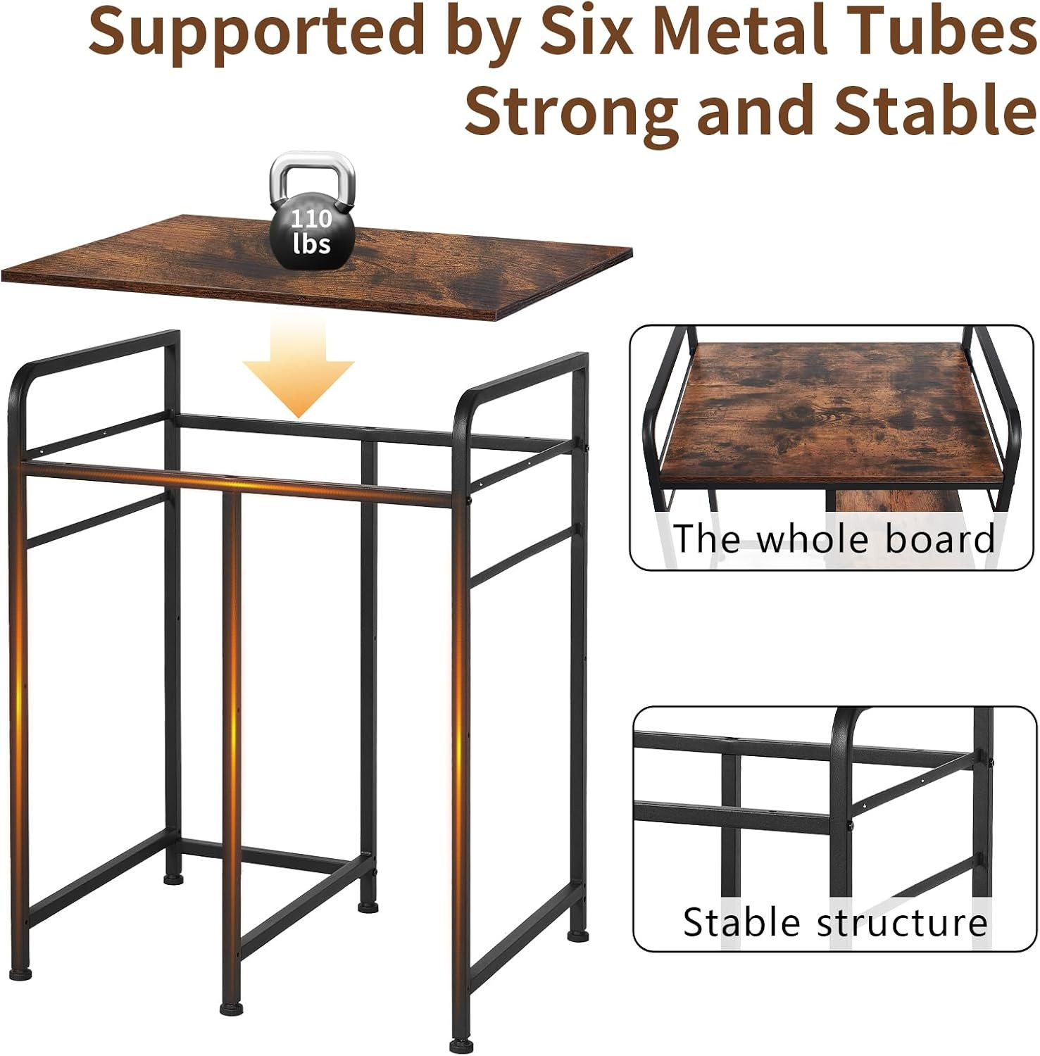 Rustic Brown Home Printer Stand with Charging Station & Storage for Office