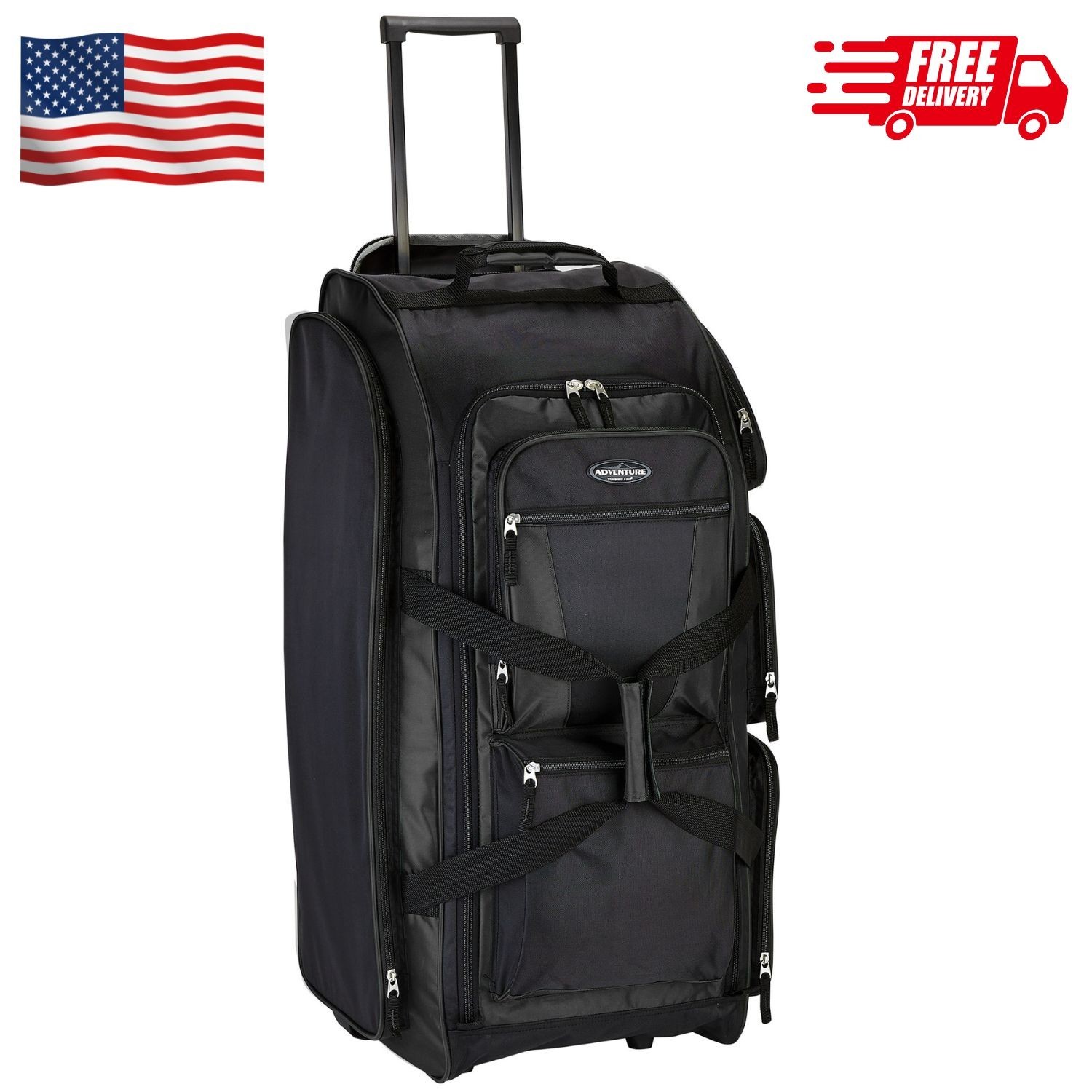 30-inch Rolling Multi-Pocket Upright Duffel Bag - Black