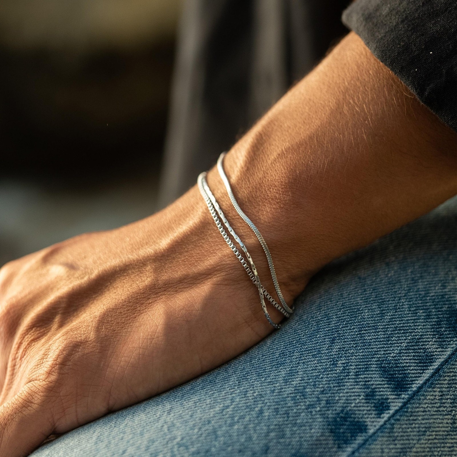 Silver Bracelet for Men - 3 Pcs Mens Stack 14K 7+2 Inch,