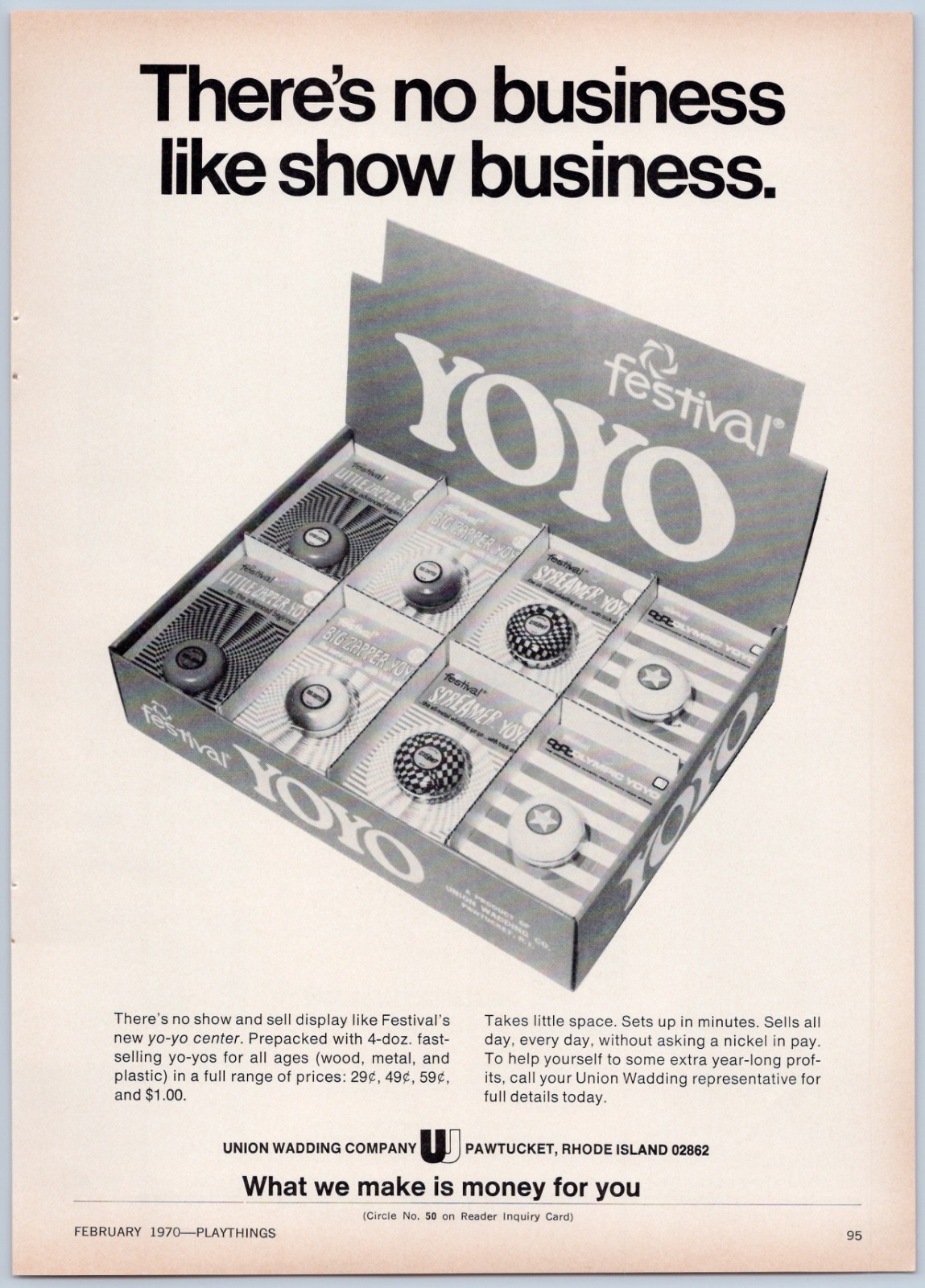 1970 Union Wadding Festival Yo-Yo Vintage Toy Ad Countertop Store Display