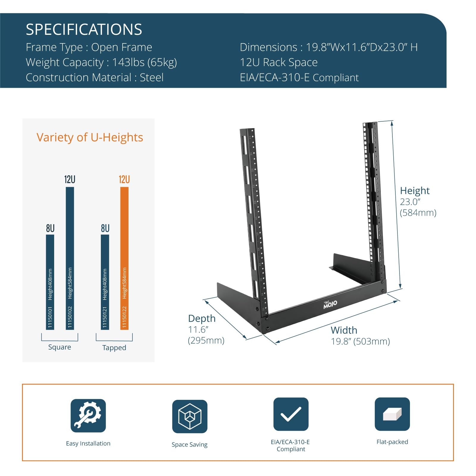2 Post 12U Desktop Server Rack Small Open Frame Rack for 19in AV/Data/Audio/S...