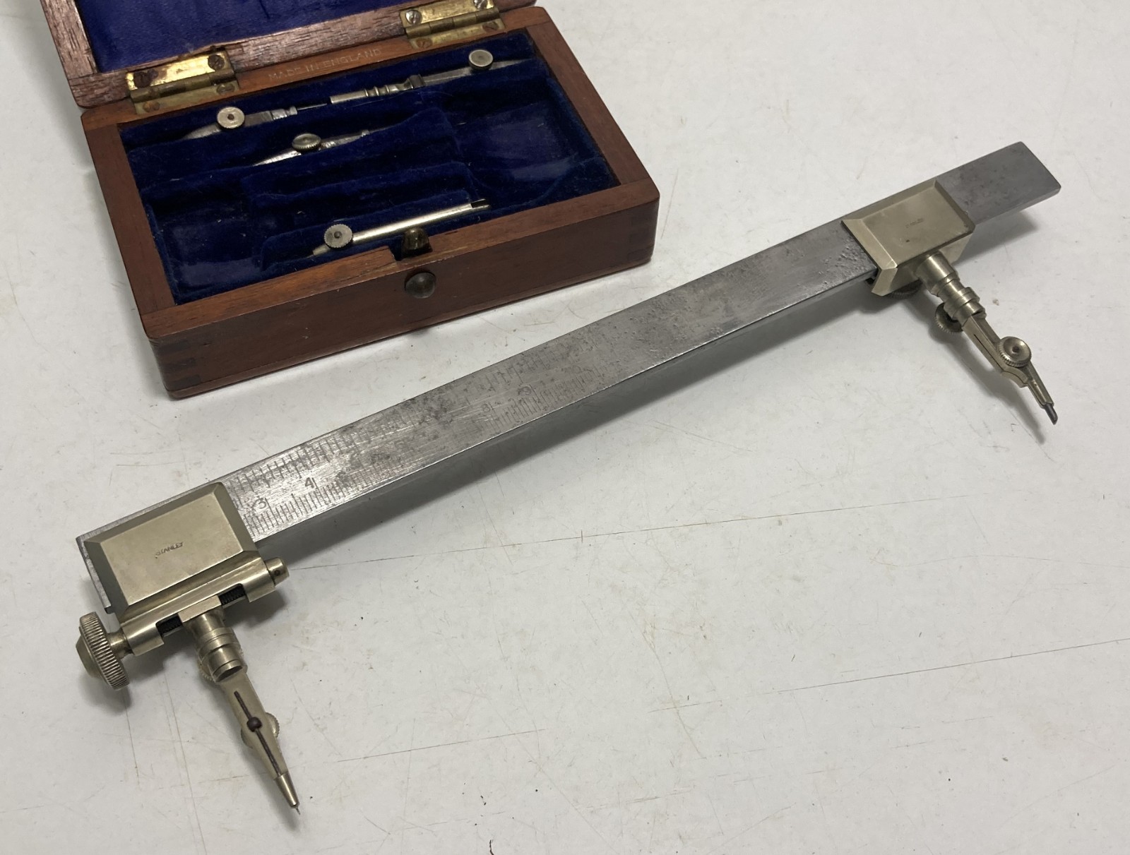Vintage Stanley Drafting Beam Compass Trammel Set Antique Technical Drawing Tool