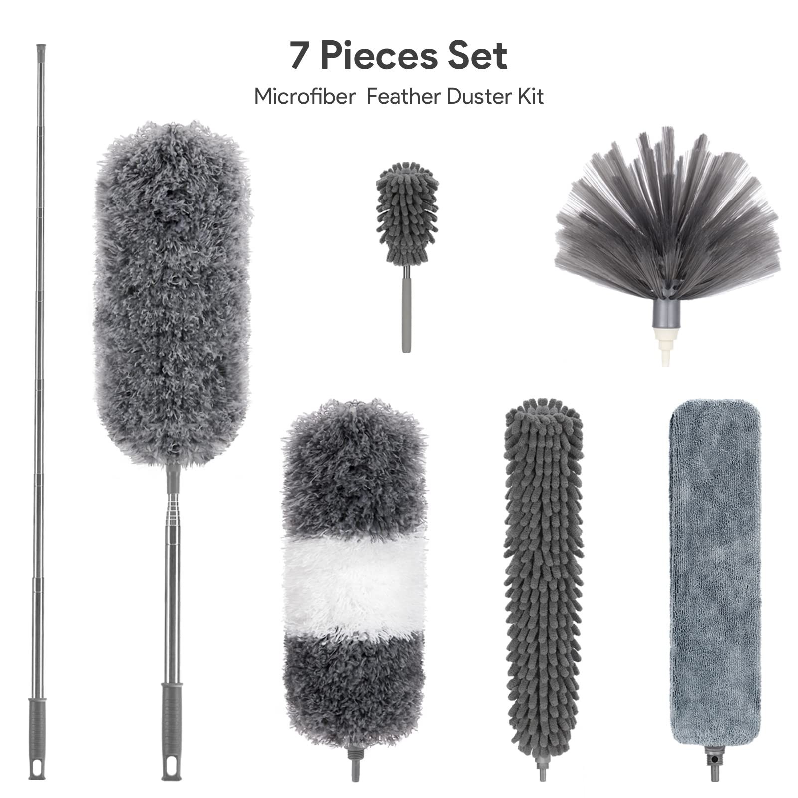 DELUX Microfiber Feather Duster,7 PCS Reusable Bendable Washable Cobweb Duste...