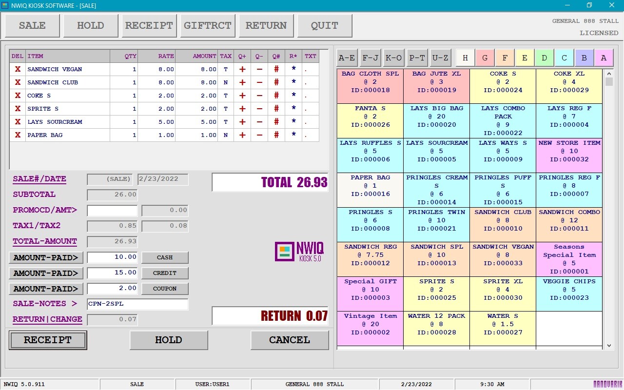 NWIQ Point Of Sale Software - Booth Inventory Billing