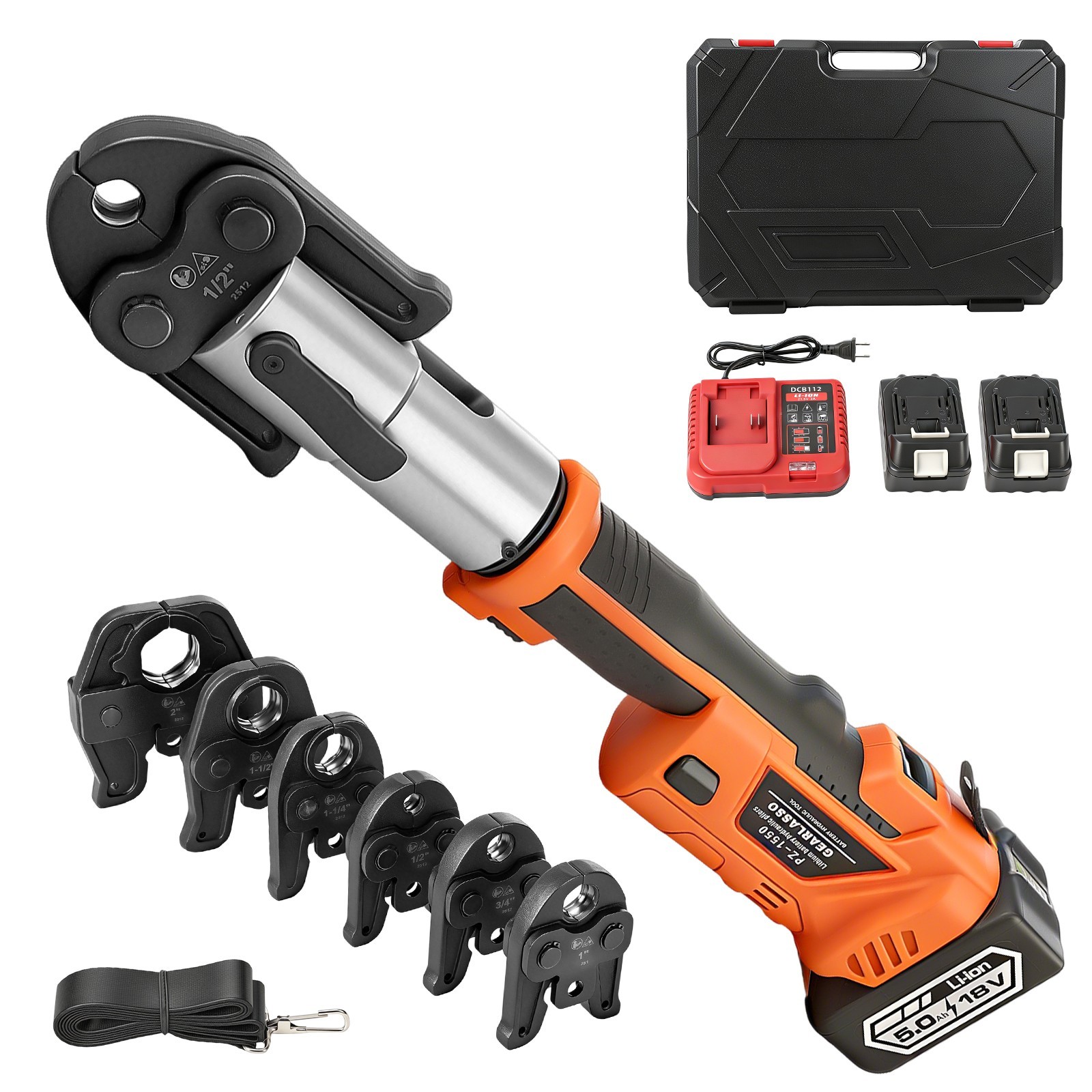 1/2" -2" Pro Press Tool Pipe Crimping Kit Press Tool Battery Kit with 6 Jaws