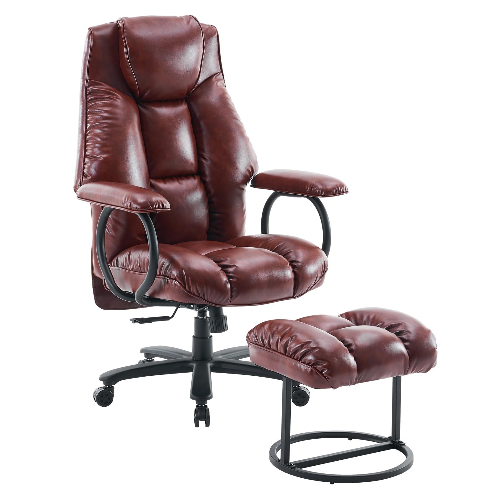 ATMILD OFFICE CHAIR BIG AND TALL HIGH BACK EXECUTIVE CHAIR WITH OTTOMAN - BROWN