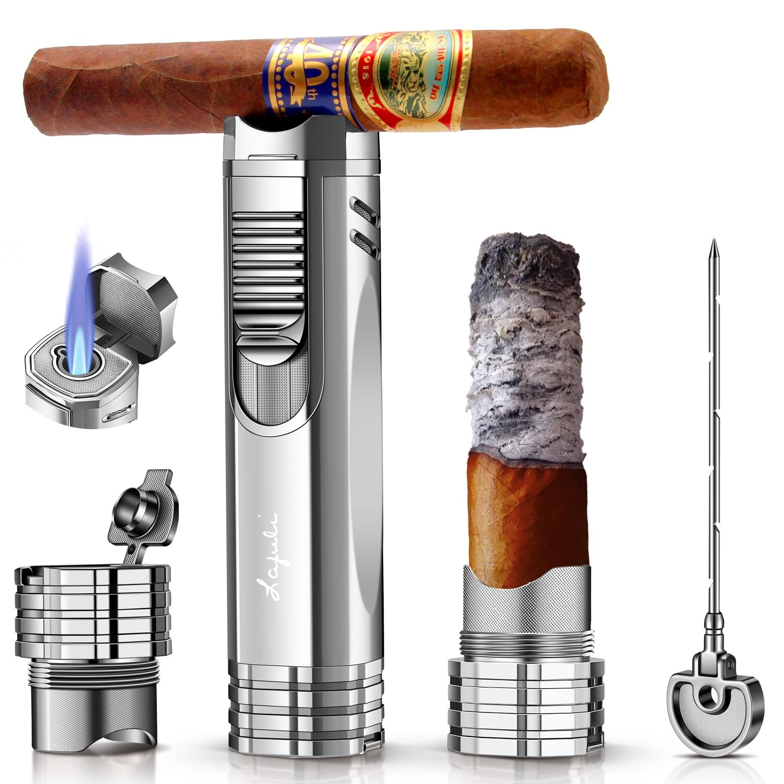 LAFULI Cigar Lighter, Punch, Draw 16cm × 7cm × 5cm, Gun Grey