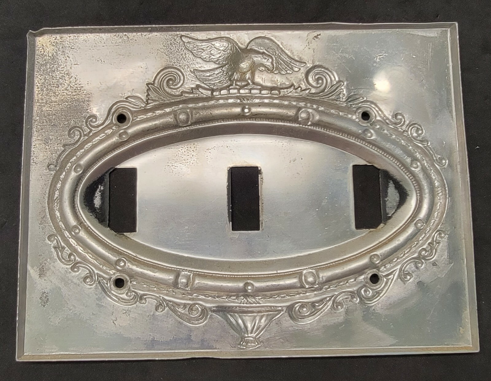 VINTAGE AMERICAN EAGLE THREE LIGHT SWITCH COVER EARLY ALUMINUM /HARLEY DAVIDSON