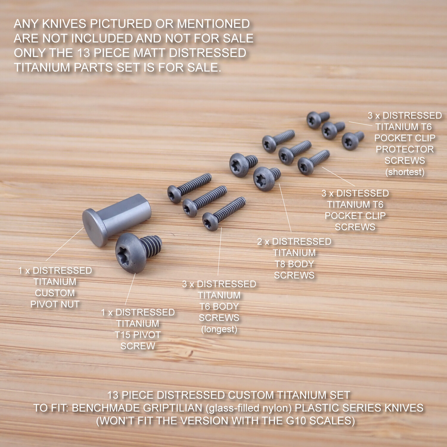 Benchmade 551 550 553 Full Griptilian 13pc Titanium Screw & Pivot Set DISTRESSED