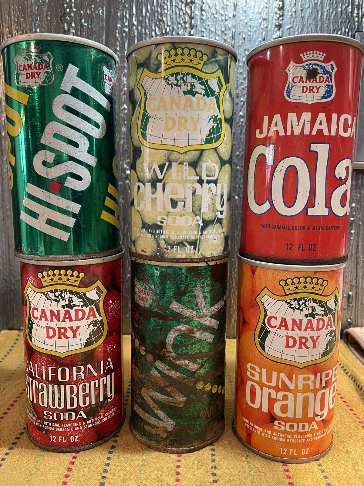 Vintage CANADA DRY Soda Cans Lot of 6 Straight Steel JAMAICA Cola HI-SPOT WINK