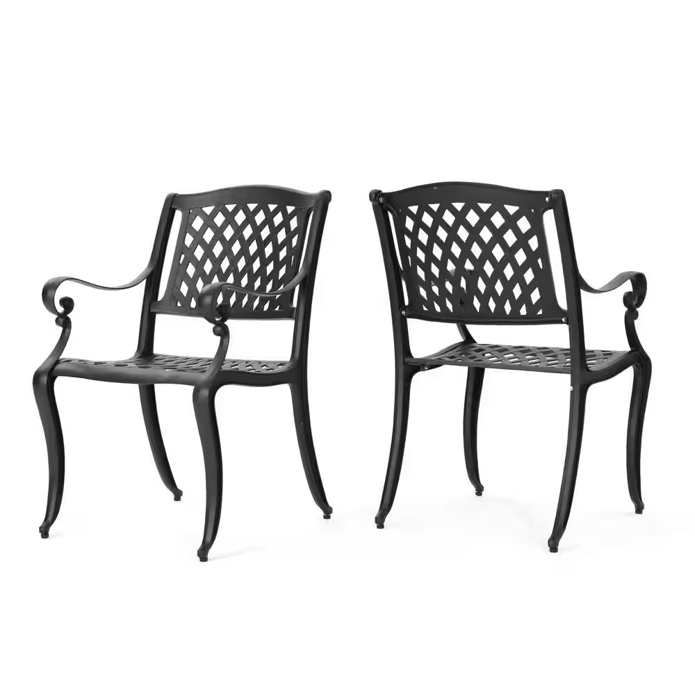 Hallandale Black 2-Pack Aluminum Outdoor Patio Dining Chair