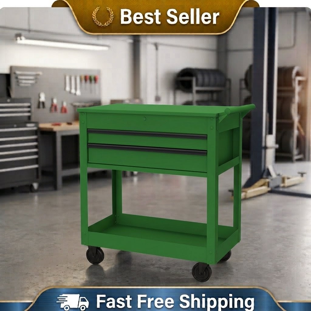 Rolling Steel Mechanic Tool Cart 28-inch 500 lb Capacity With Drawers Green