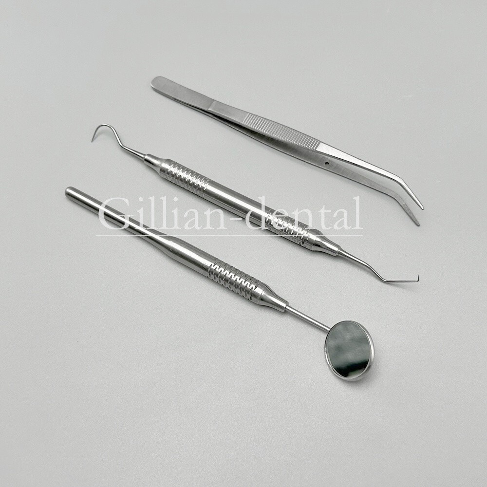 3pcs Dental Basic Instruments Set Tweezer Explorer Mirror Plier Stainless Steel