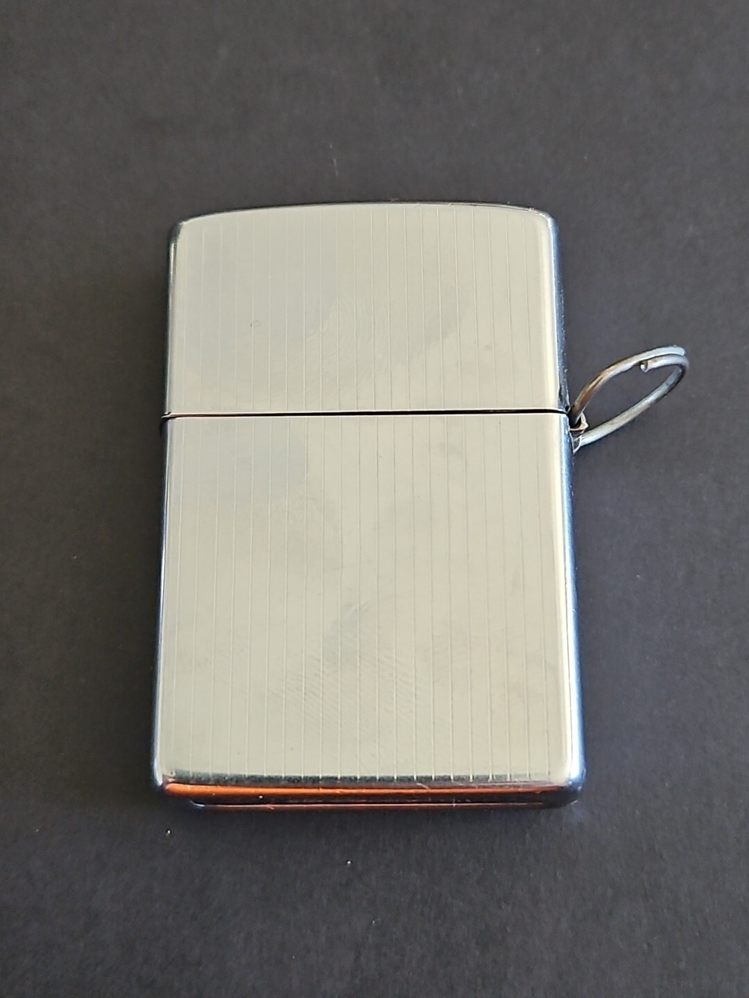 VINTAGE ZIPPO POLISHED CHROME STRIPED REGULAR LIGHTER ENGRAVABLE NON WORKING