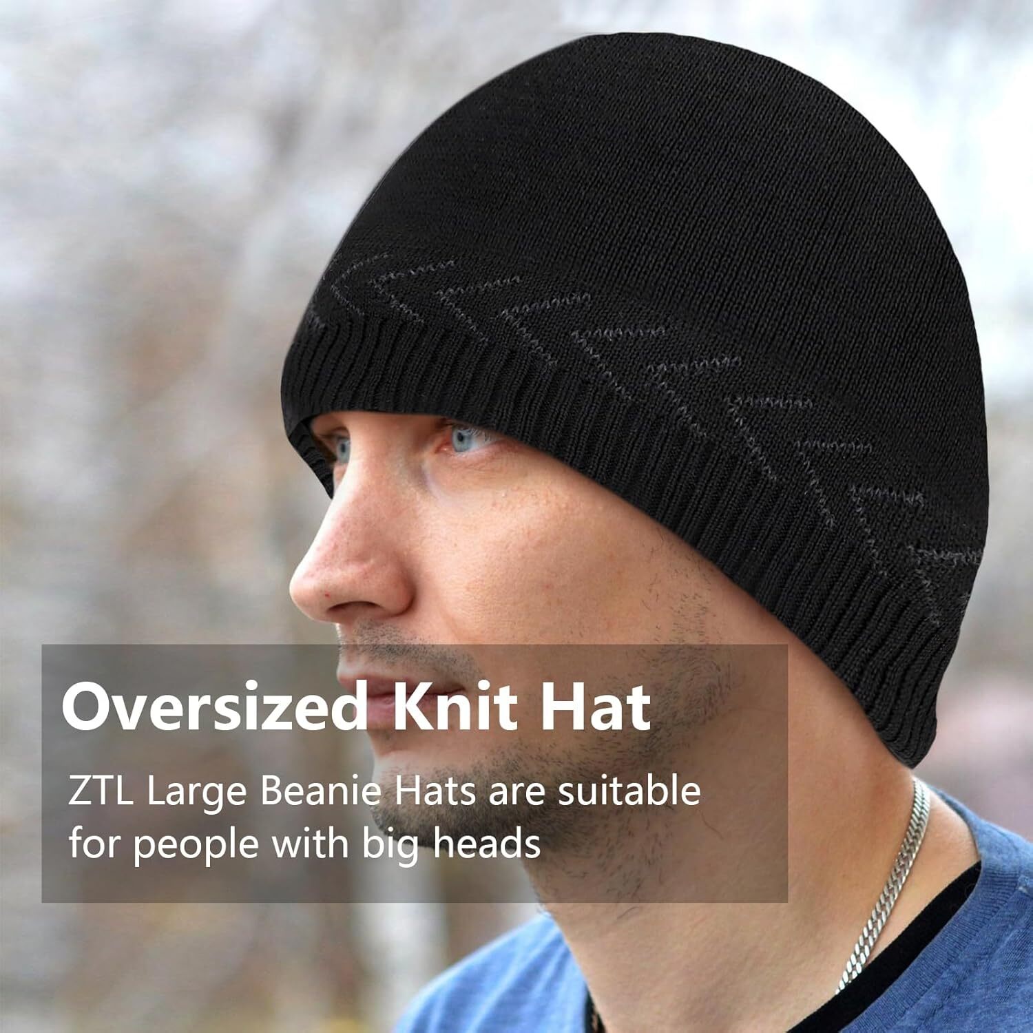 Oversize XXL Beanie Hat for Big Heads 23.6"-25.6", Large XX-Large, Black