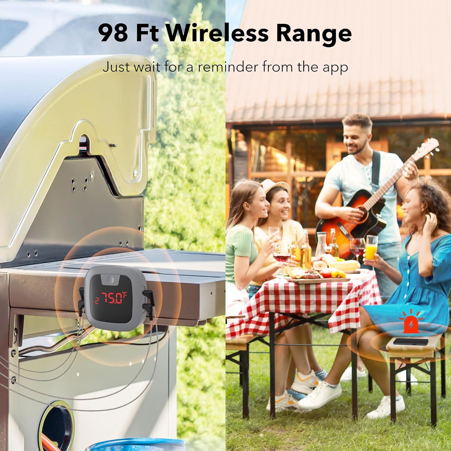 HBN Wireless Bluetooth Meat Grill Thermometer Kit with 4 Probes, Alarm & Timer