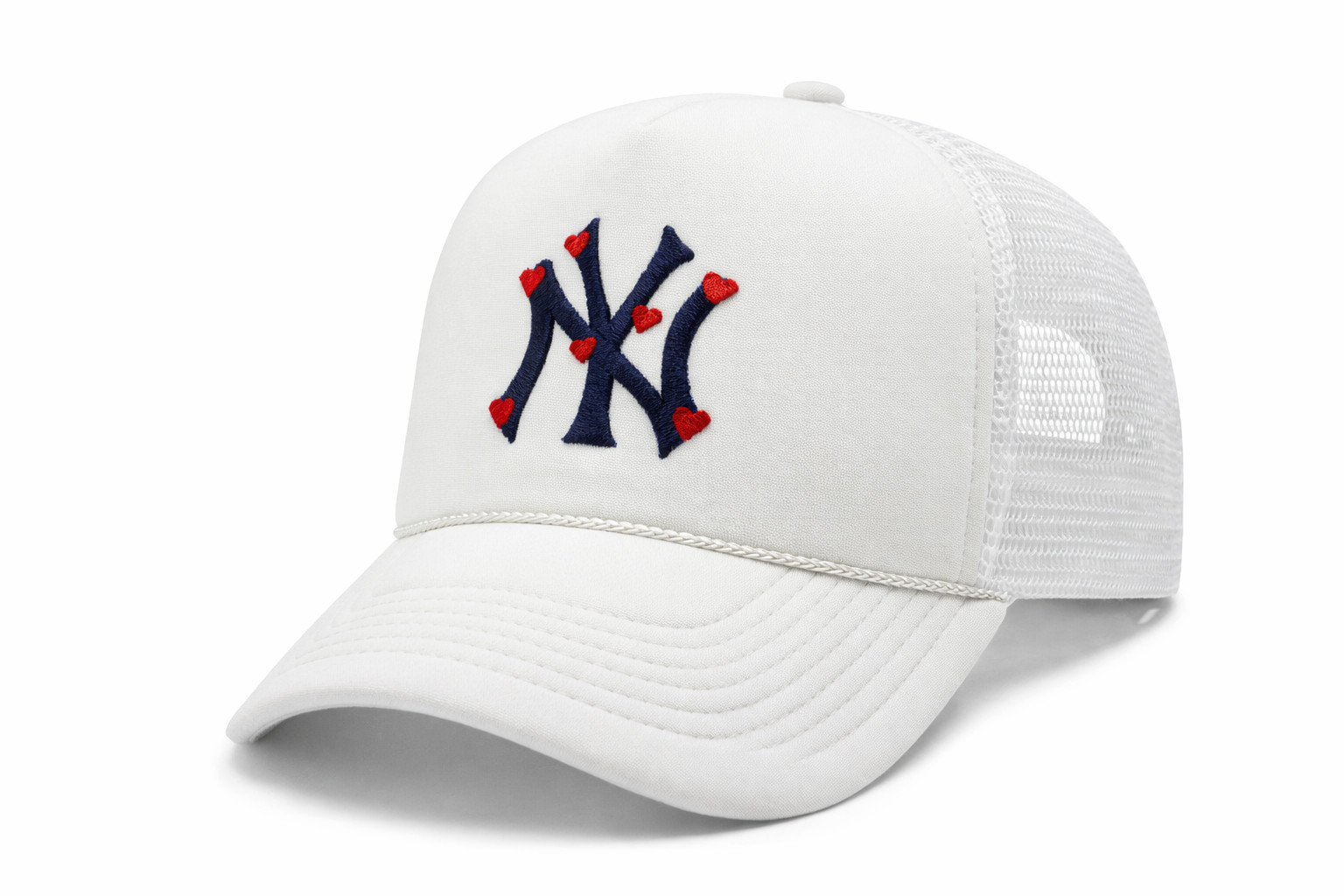 New York Yankees Trucker Hat White Mesh Snapback Adjustable MLB Used Cap