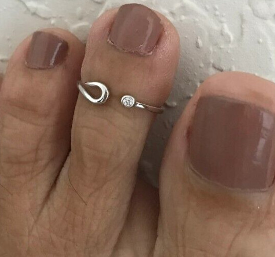 Casual Use For Women's Fancy Solid Metal Adjustable One CZ Toe Ring 925 Silver