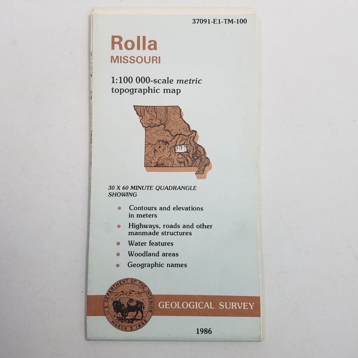 1986 USGS Rolla Missouri Area Metric Topo Map 1:100000 30 By 60 Minute Meters