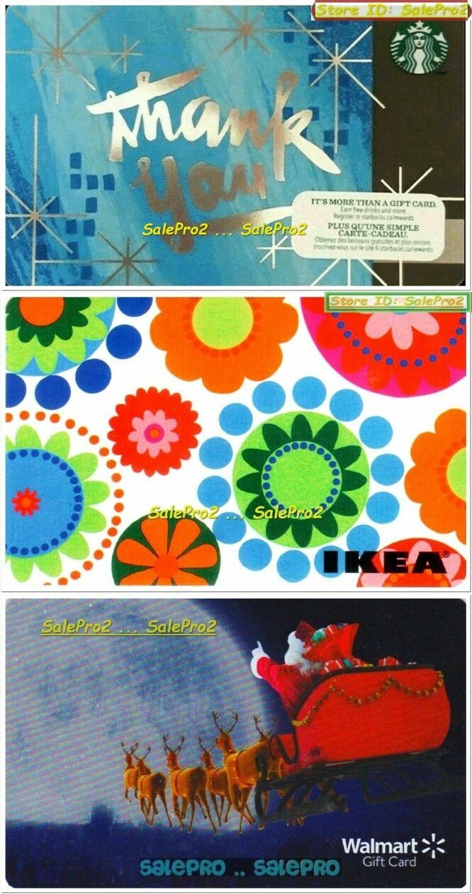 3x IKEA STARBUCKS WALMART CHRISTMAS SANTA CLAUS FOIL COLLECTIBLE GIFT CARD LOT