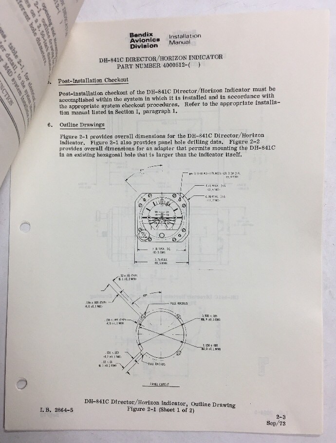 Bendix DH-841C Director Horizon Indicator Orginal Installation Manual
