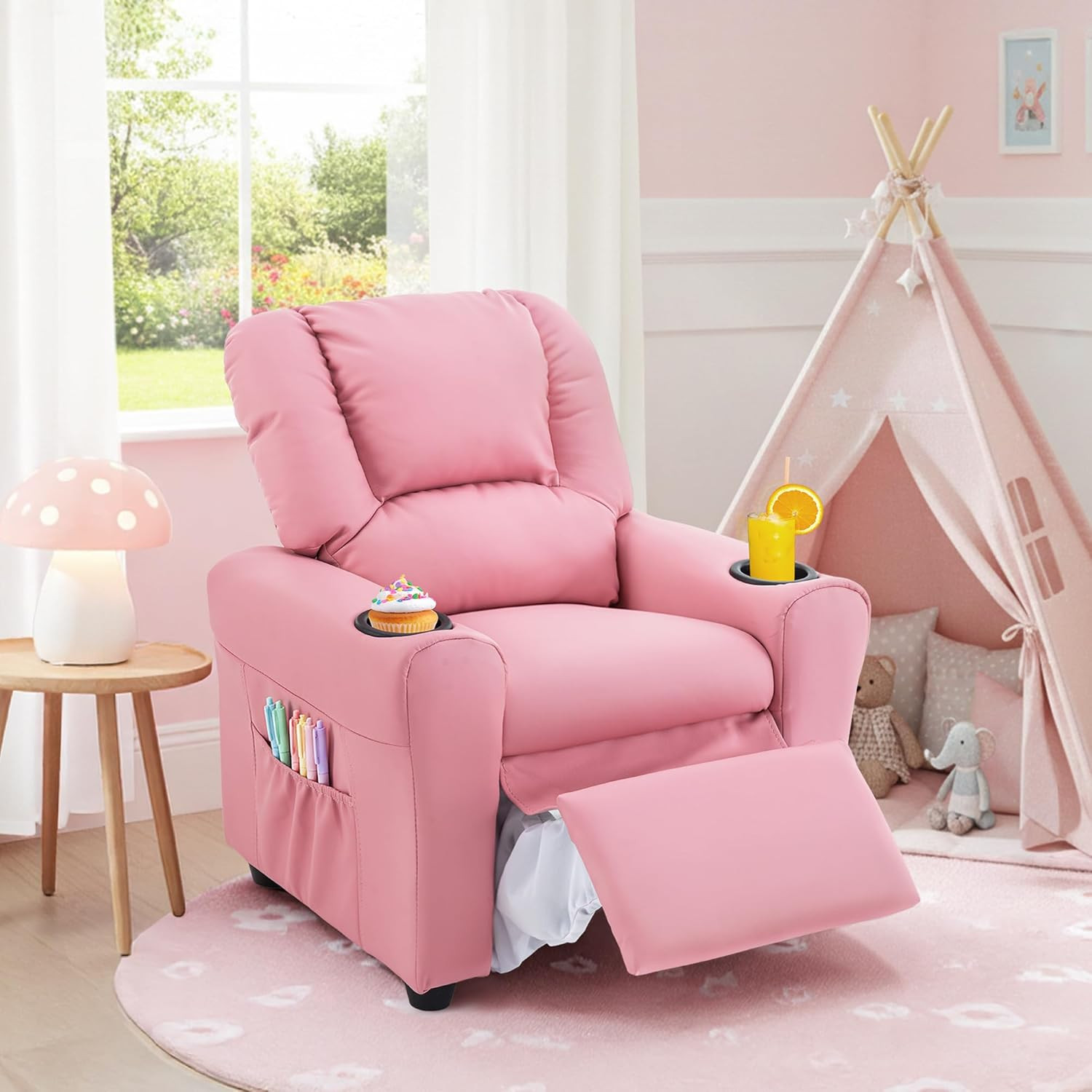 Candy Kids Reclining Chair Leather Recliner Sofa Push Back Toddler Youth Childre
