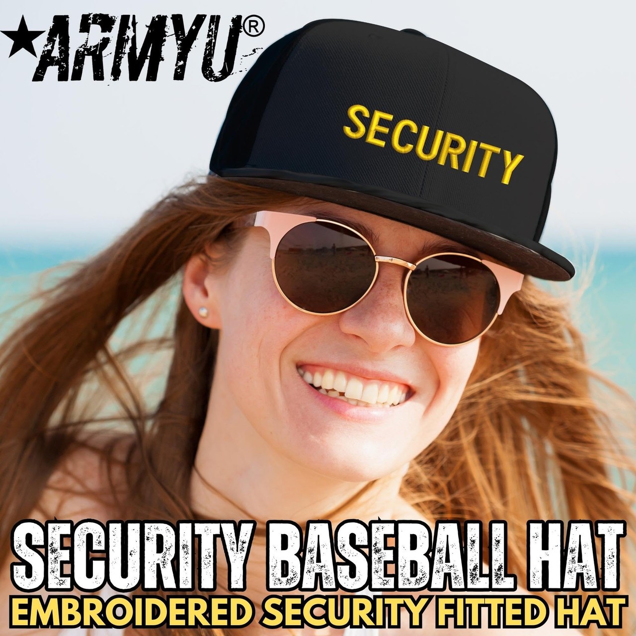 SECURITY Fitted Baseball Hat Uniform Guard Officer Pro-Formance Flexfit Cap