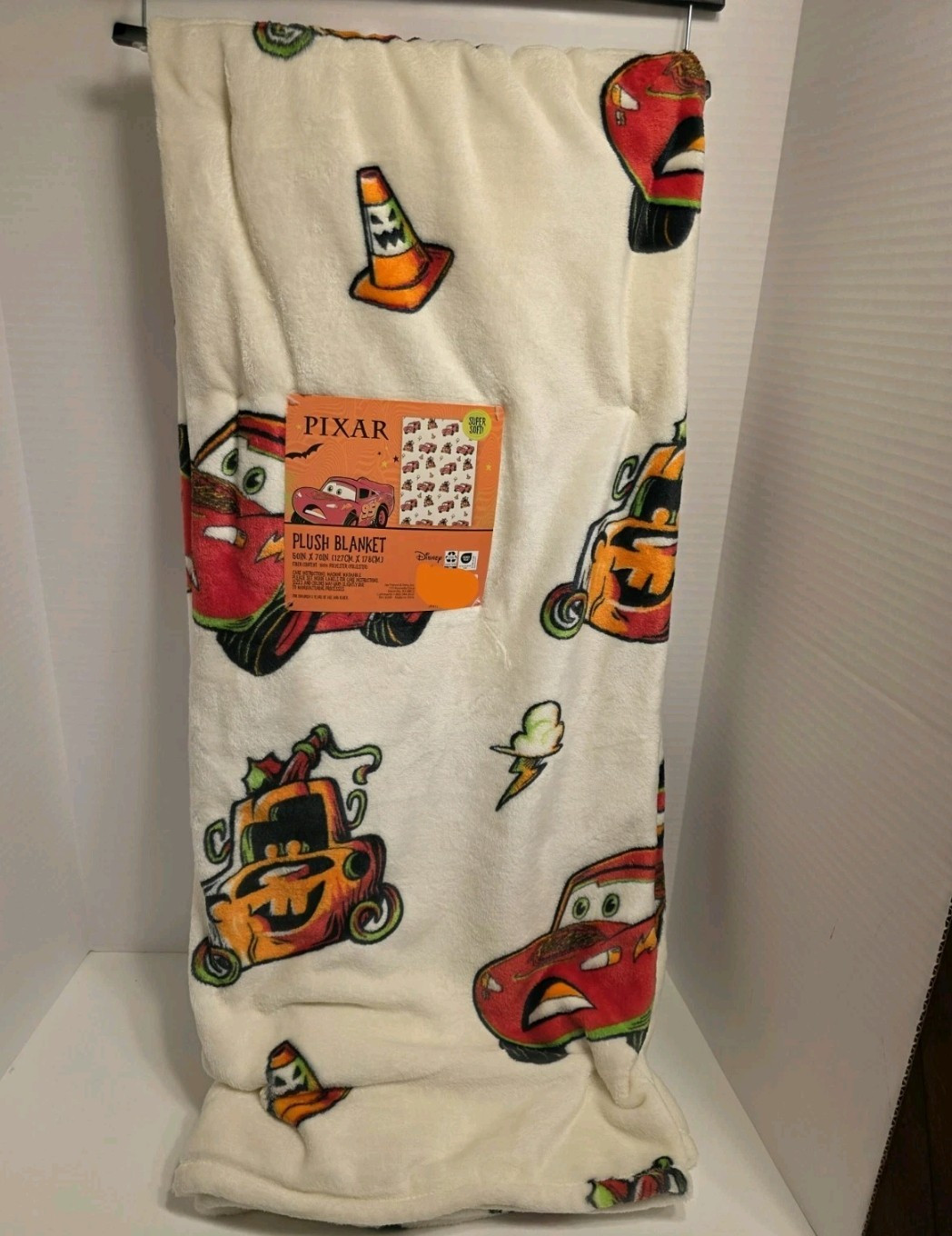 Pixar Cars Lightning McQueen Mater Plush Throw Blanket 50x70 Polyester White