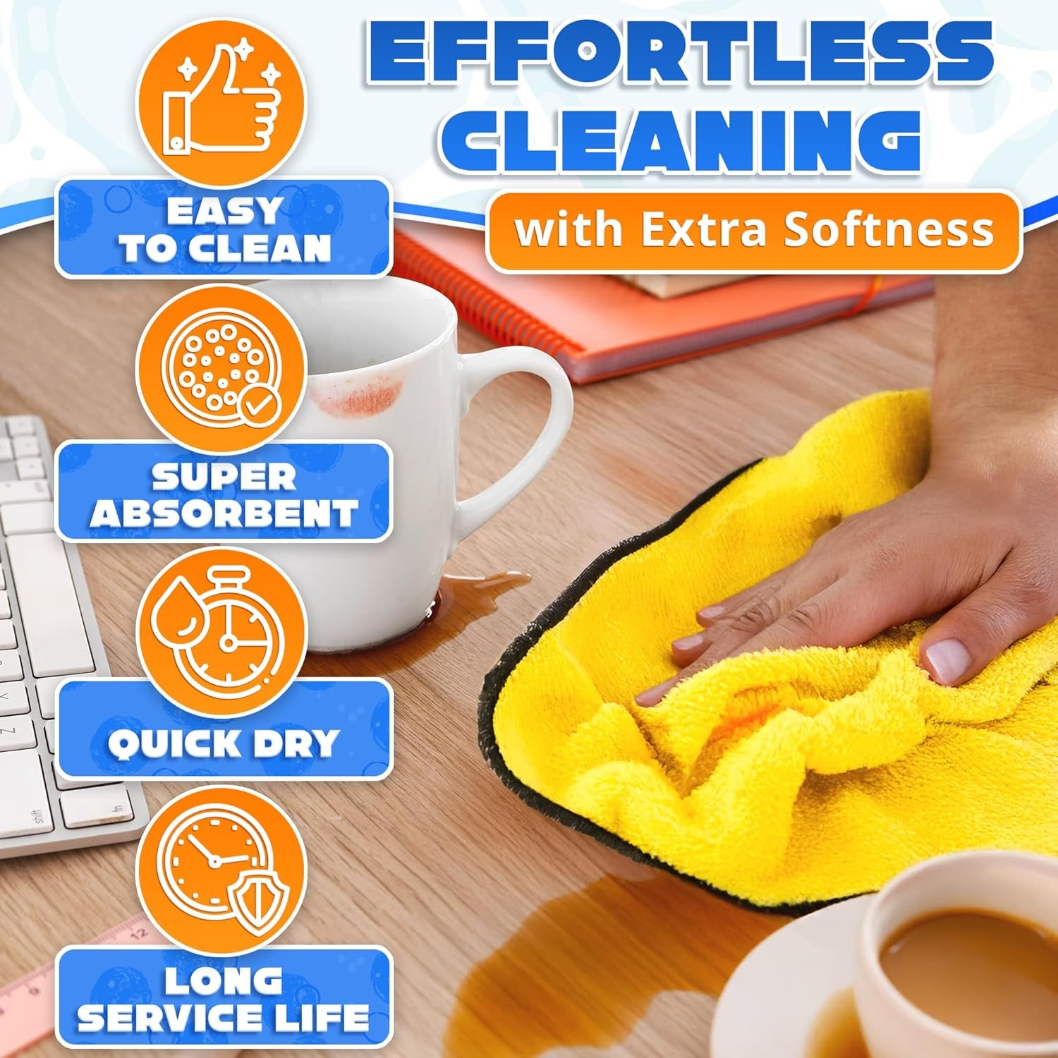 5 Pcs Thick Microfiber Cleaning Cloth – Dual-Layer 12" x 12", Multicolor
