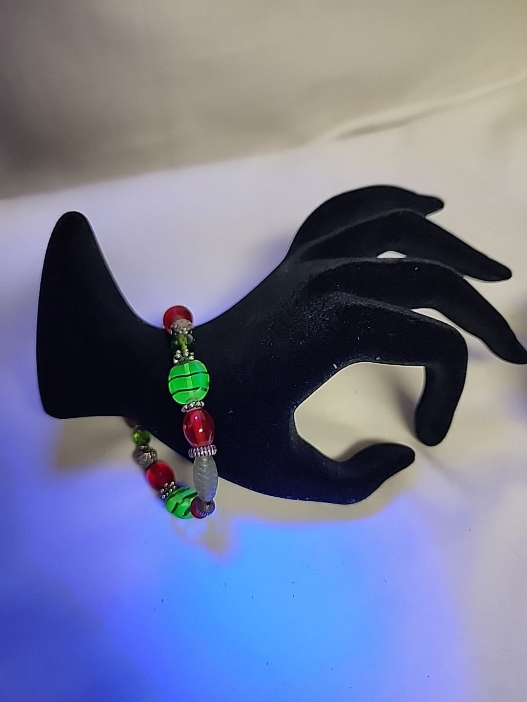 Silvertone Lampwork Urnanium Glass Bracelet