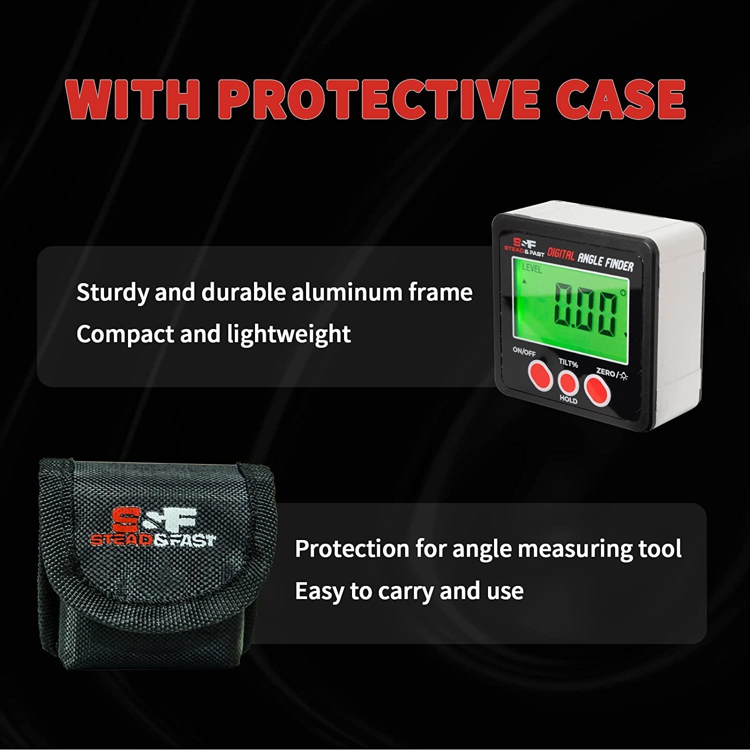 Digital Angle Finder Magnetic with Case & Backlit LCD