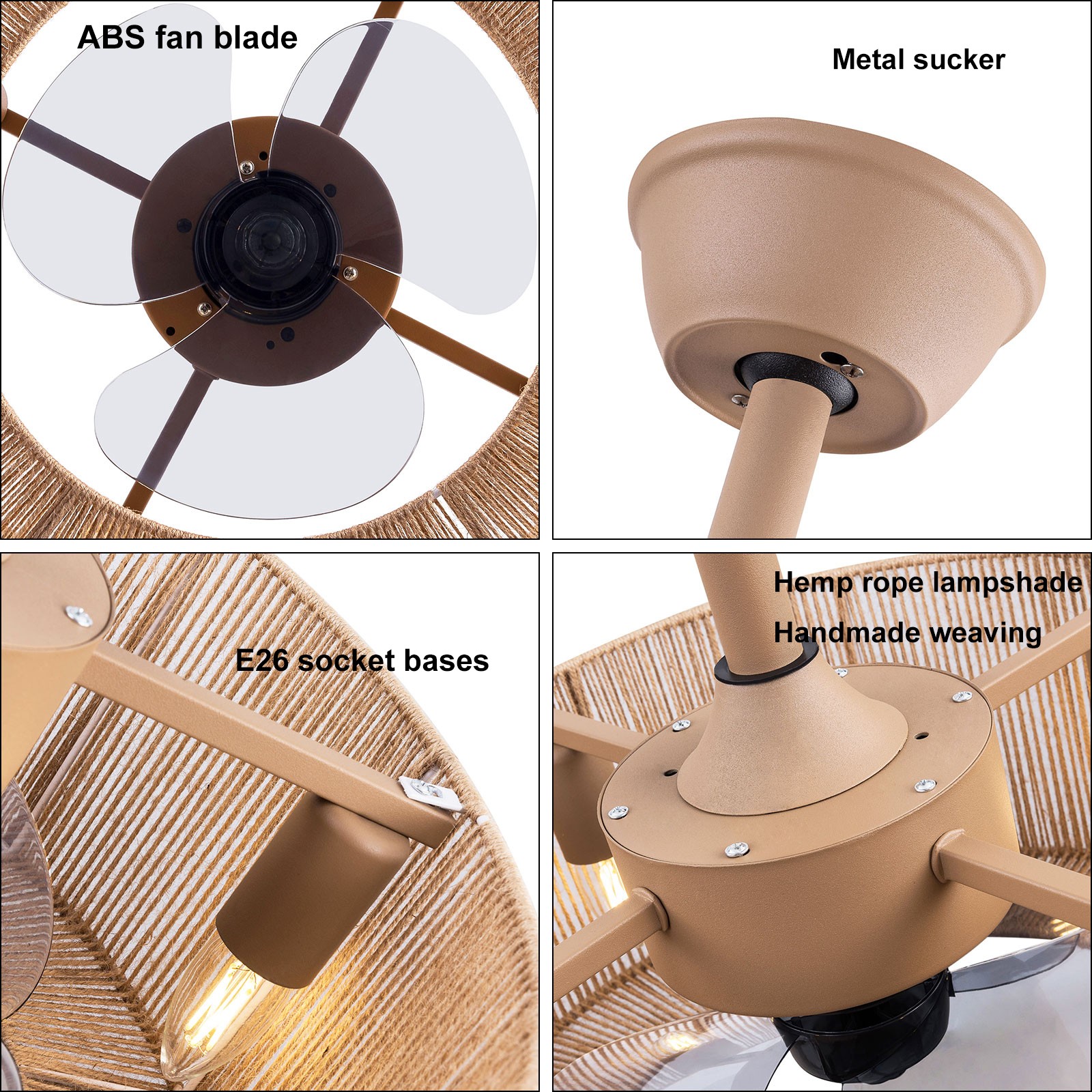 18" 6-Gears Caged Ceiling Fan Light Flush Mount Lights kit With Remote Control
