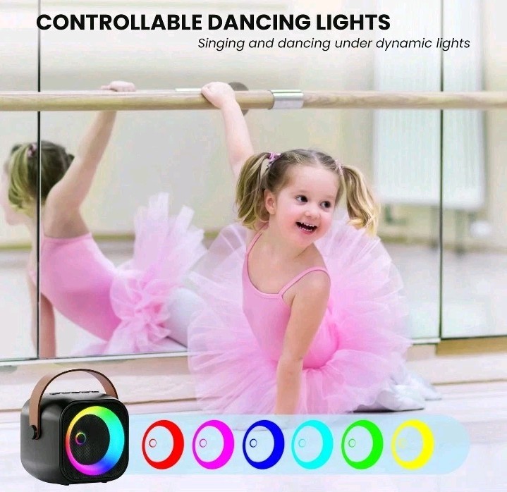 Mini Karaoke Machine, Portable Bluetooth Speaker 2 Mics, Black 2 Mics