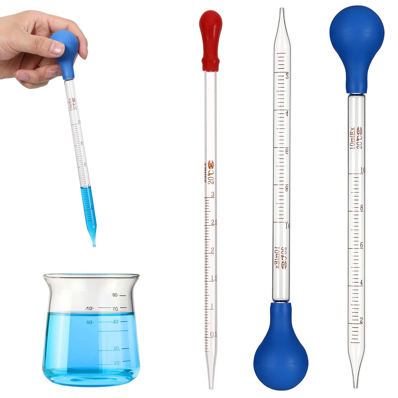 3Pcs Glass Pipettes Dropper, 10ml Graduated Liquid Dropper with Rubber Bulb f...