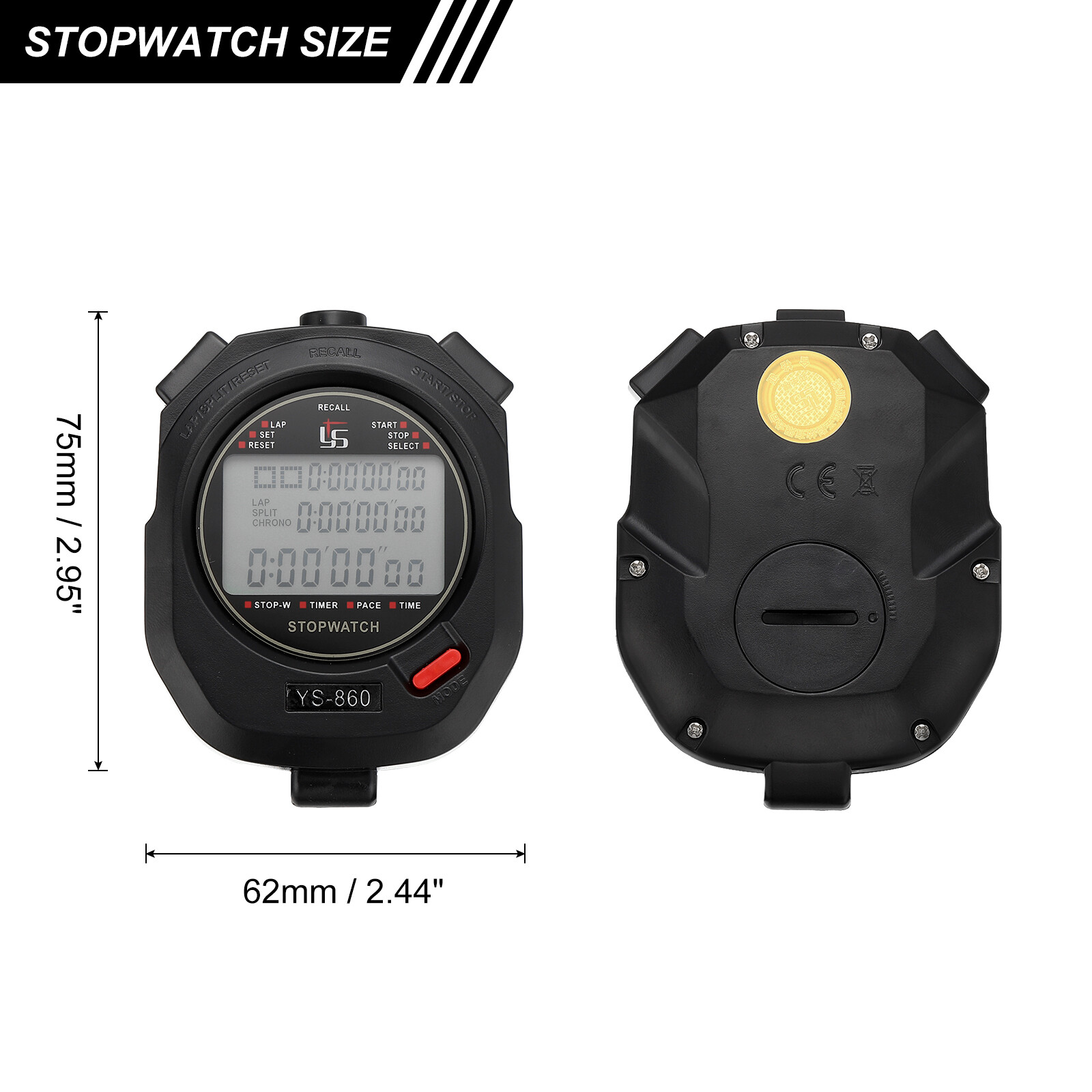 Professional Sport Stopwatch Timer 60 Lap Memory 0.01 Second Timing Black